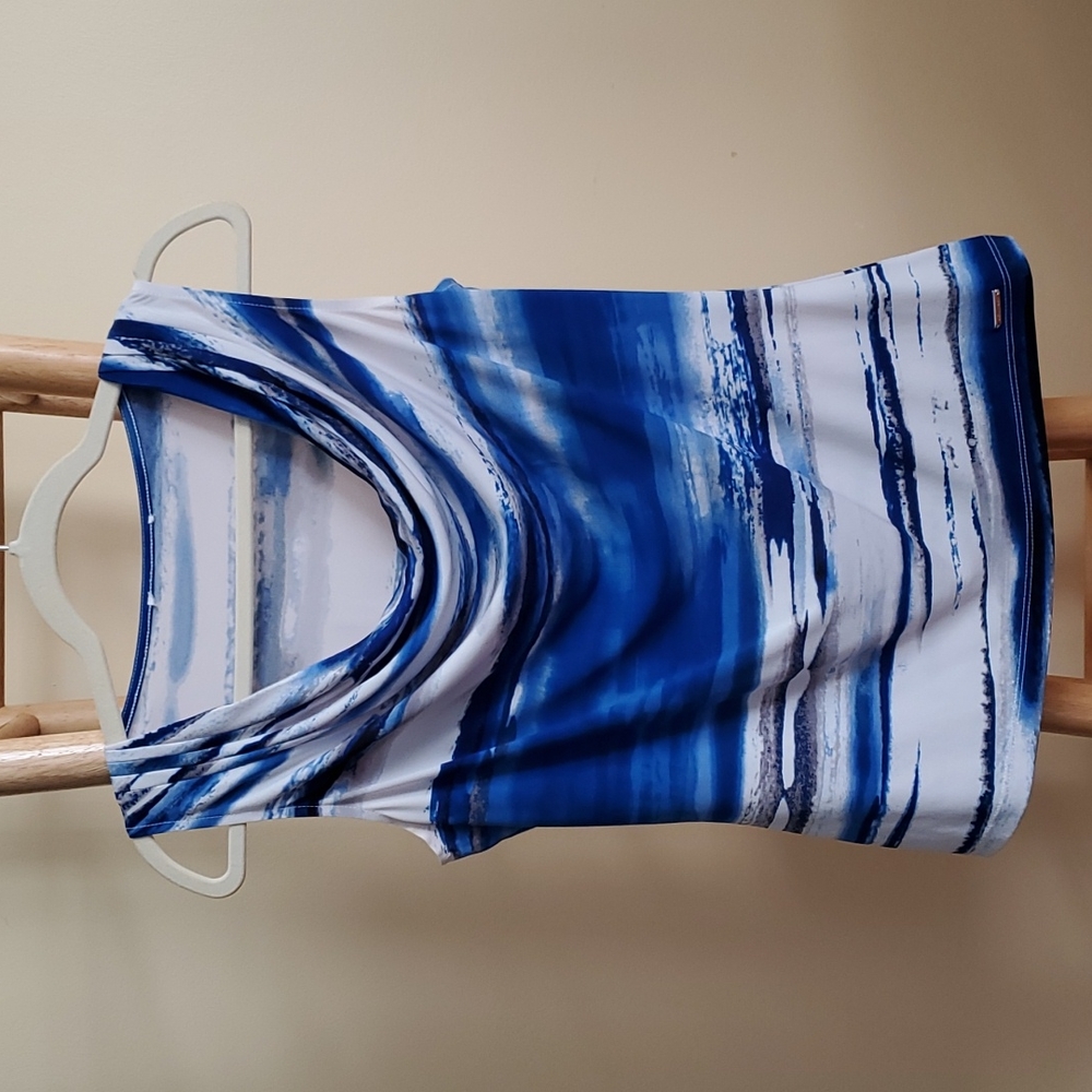 Calvin Klein Sleeveless Cowl Neck Top Blue and White Size S